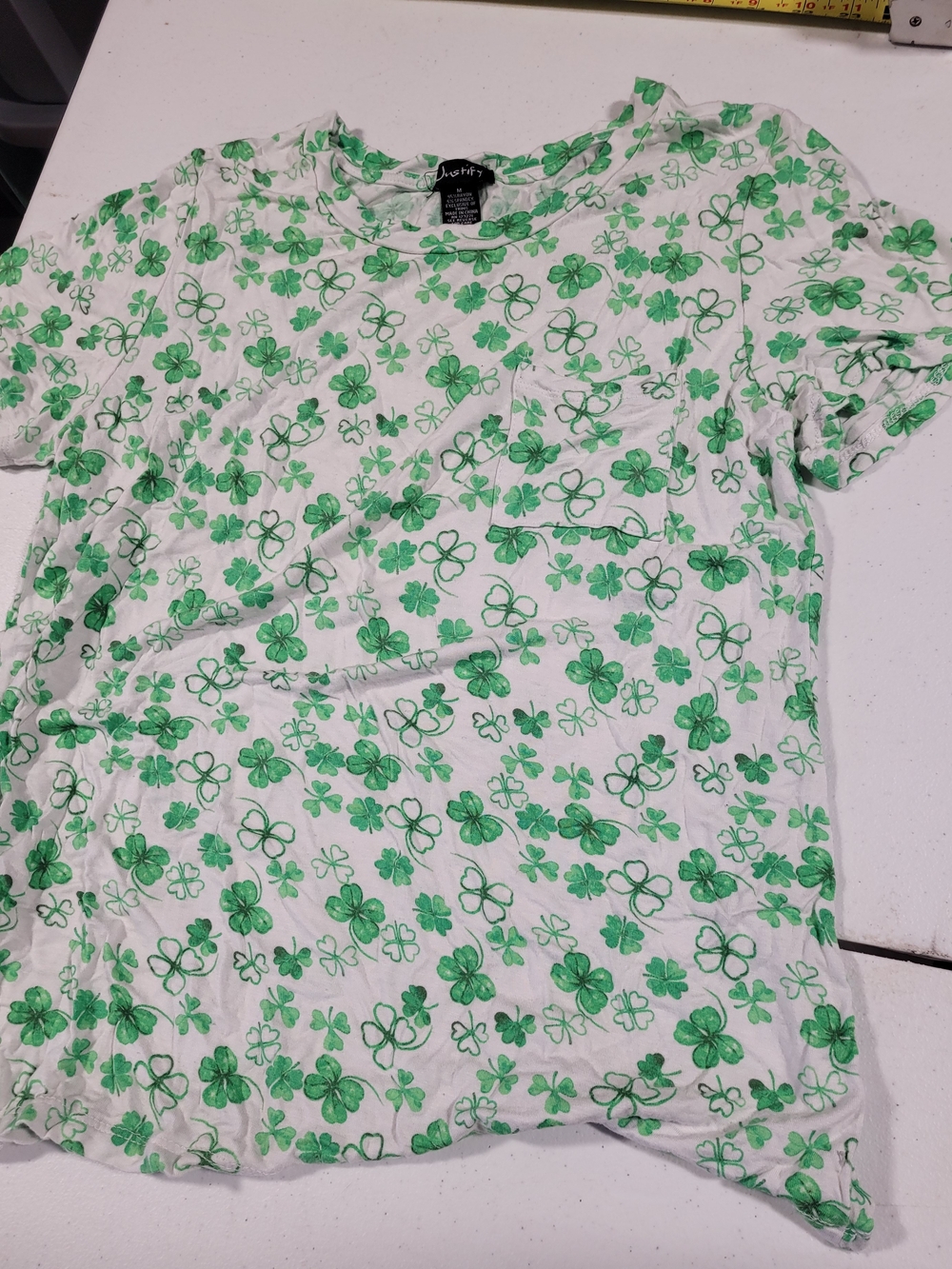 Justify White Tee with Green Clover Print